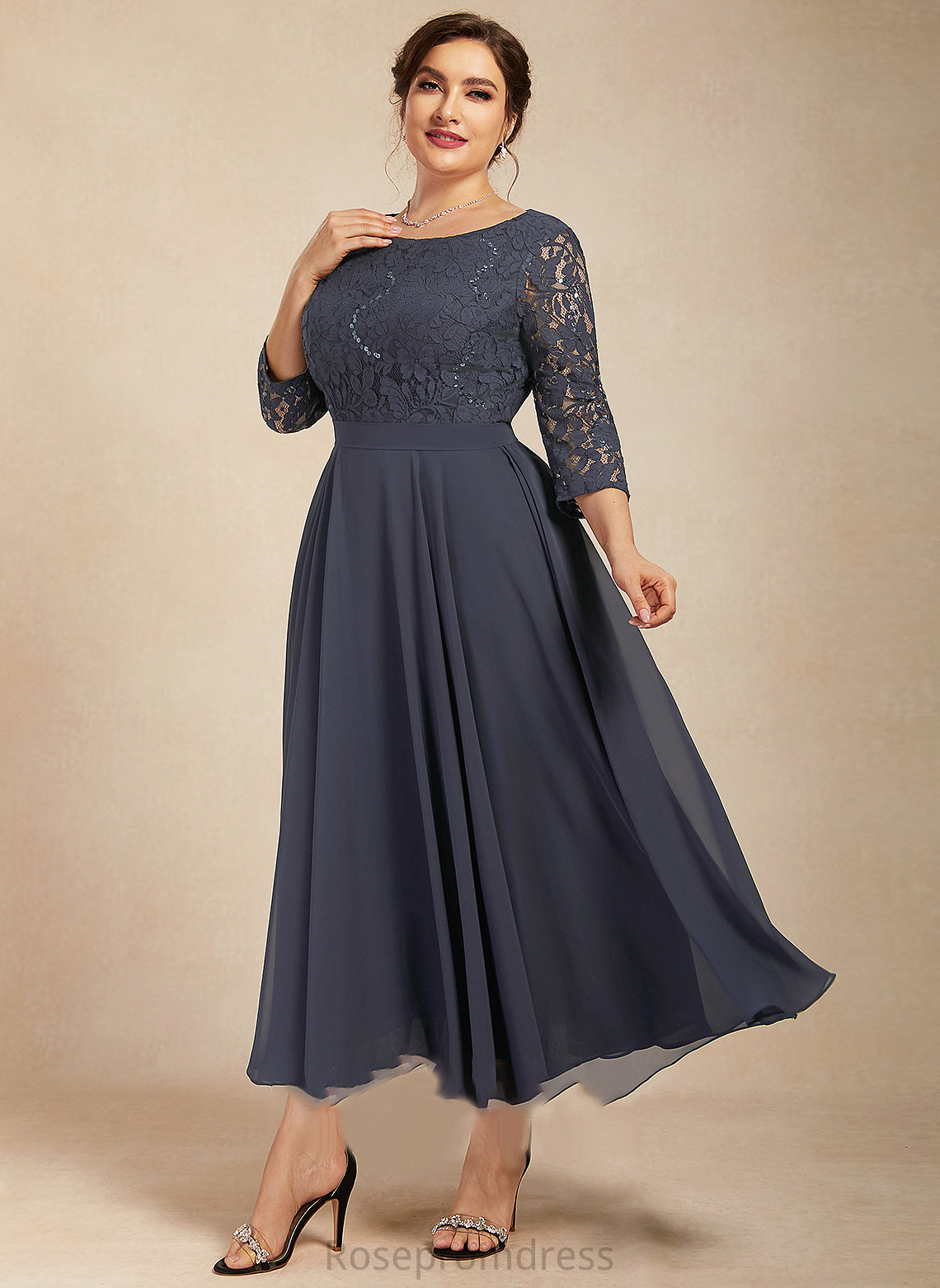 the Dress of Chiffon Philippa Mother of the Bride Dresses Scoop Bride With Tea-Length A-Line Neck Sequins Lace Mother