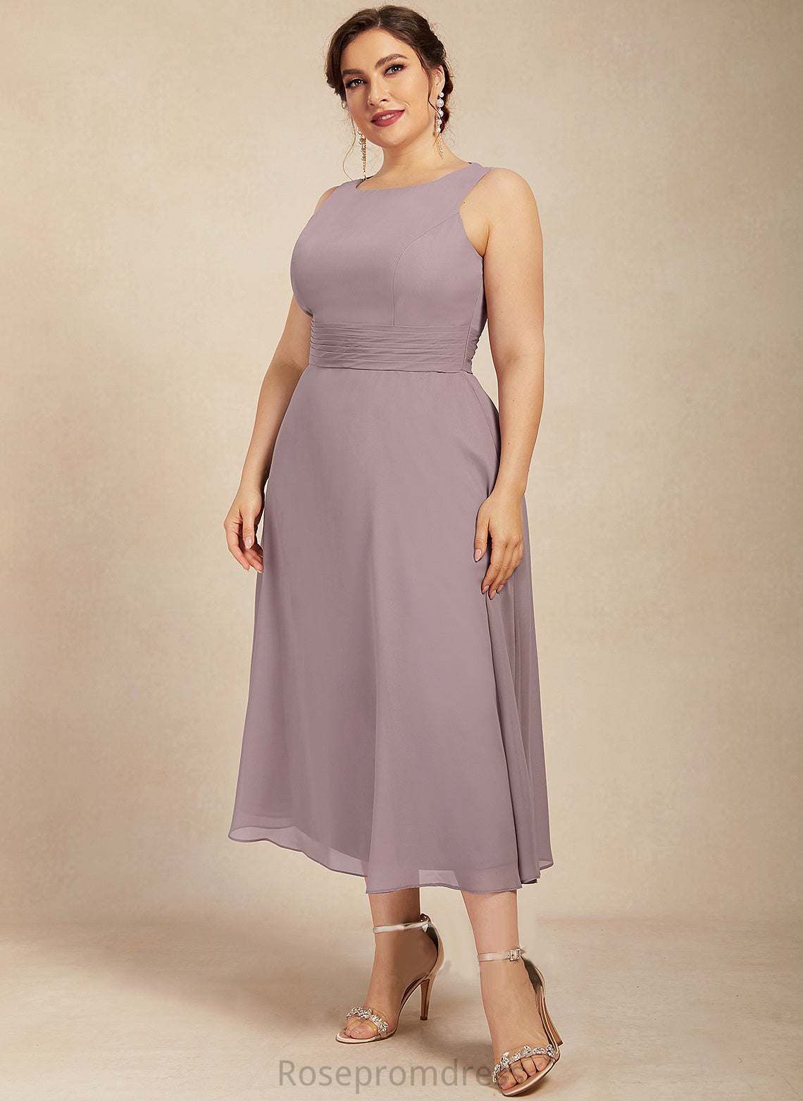 the Tea-Length Bride Mother A-Line Chiffon Neck Dress Ruffle With Kamila of Mother of the Bride Dresses Scoop