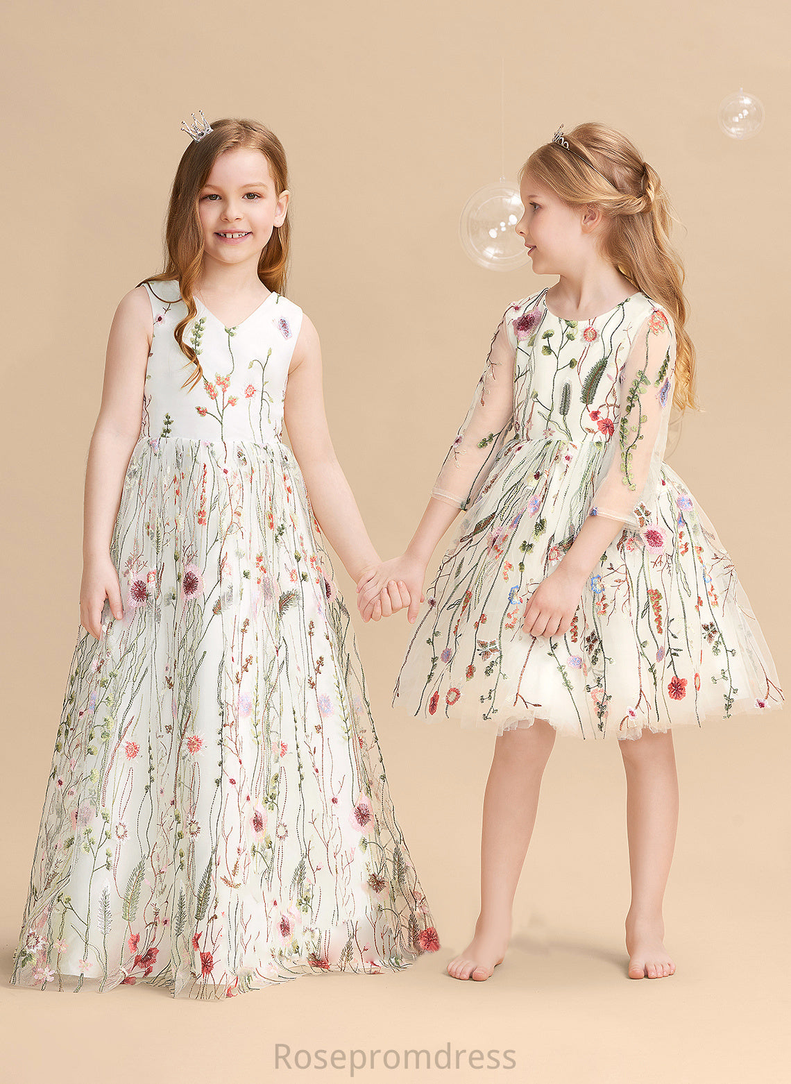 Flower Girl Dresses A-Line Girl Floor-length With Daisy Flower(s)/Bow(s) Sleeveless Dress V-neck Flower - Jacquard