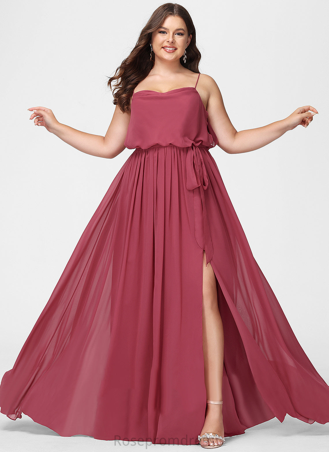 A-Line Silhouette Neckline Ruffle CowlNeck Fabric Length Floor-Length SplitFront Embellishment Adalynn Bridesmaid Dresses