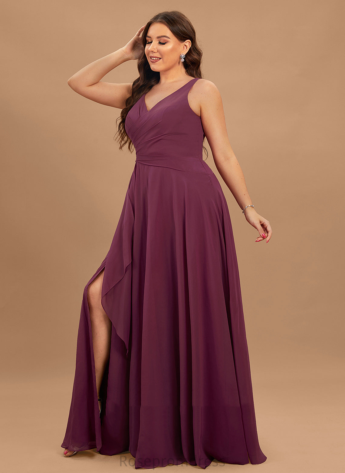 Floor-Length A-Line Embellishment Neckline SplitFront Silhouette Fabric Length V-neck Irene Bridesmaid Dresses