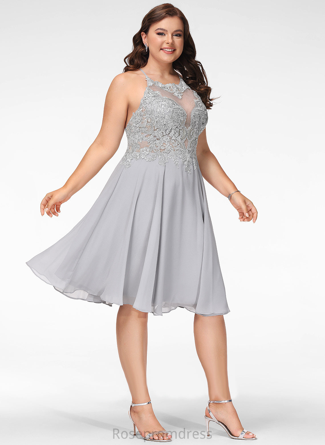 Knee-Length Chiffon A-Line Scoop With Prom Dresses Lace Aisha Sequins