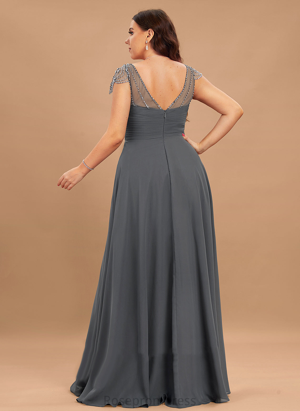 Pleated V-neck Fabric Floor-Length Sequins A-Line Beading Embellishment Length Neckline Silhouette Cassidy Bridesmaid Dresses