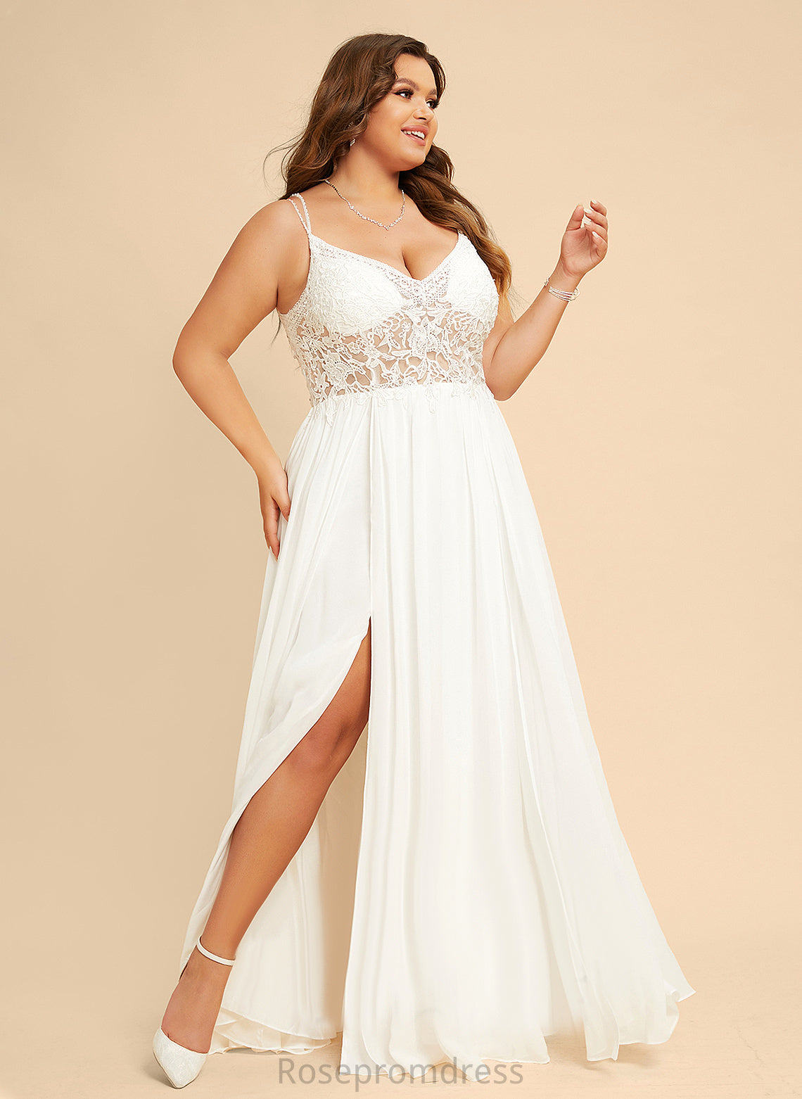 Wedding Floor-Length With V-neck Beading Chiffon Wedding Dresses Nancy Front Split Lace Dress A-Line