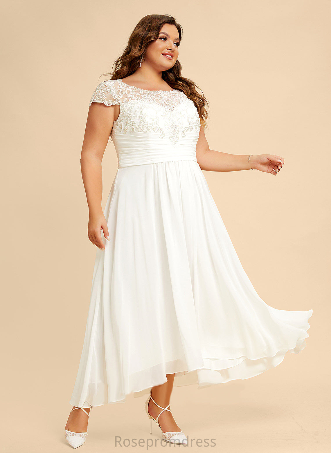 Wedding Kayden A-Line Scoop Chiffon Dress Lace Wedding Dresses Asymmetrical