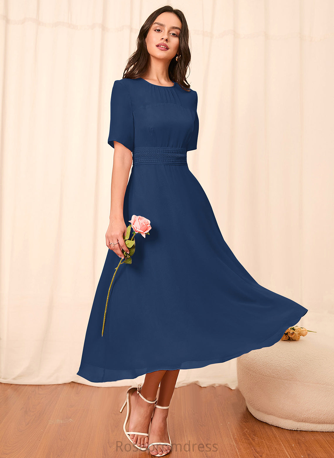 Sleeves Straps Silhouette Length A-Line Fabric Sleeve Knee-Length Leila Floor Length Natural Waist Sleeveless Bridesmaid Dresses