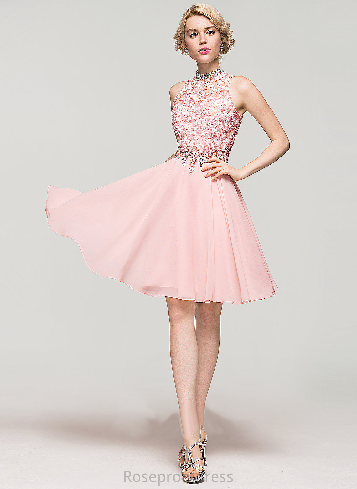 Lace High Samantha Knee-Length Dress Chiffon Beading With Homecoming A-Line Homecoming Dresses Sequins Neck