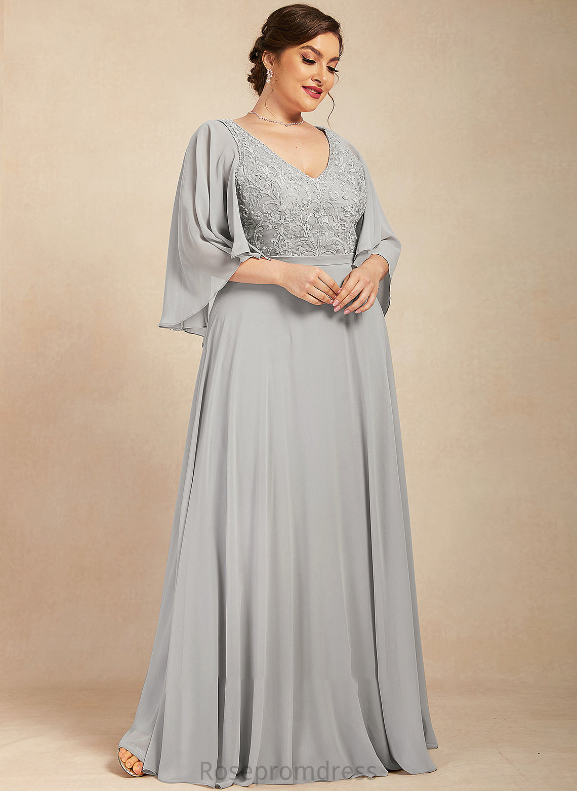 A-Line Viola Sequins Chiffon Mother Mother of the Bride Dresses of Dress Lace Floor-Length With V-neck the Beading Bride