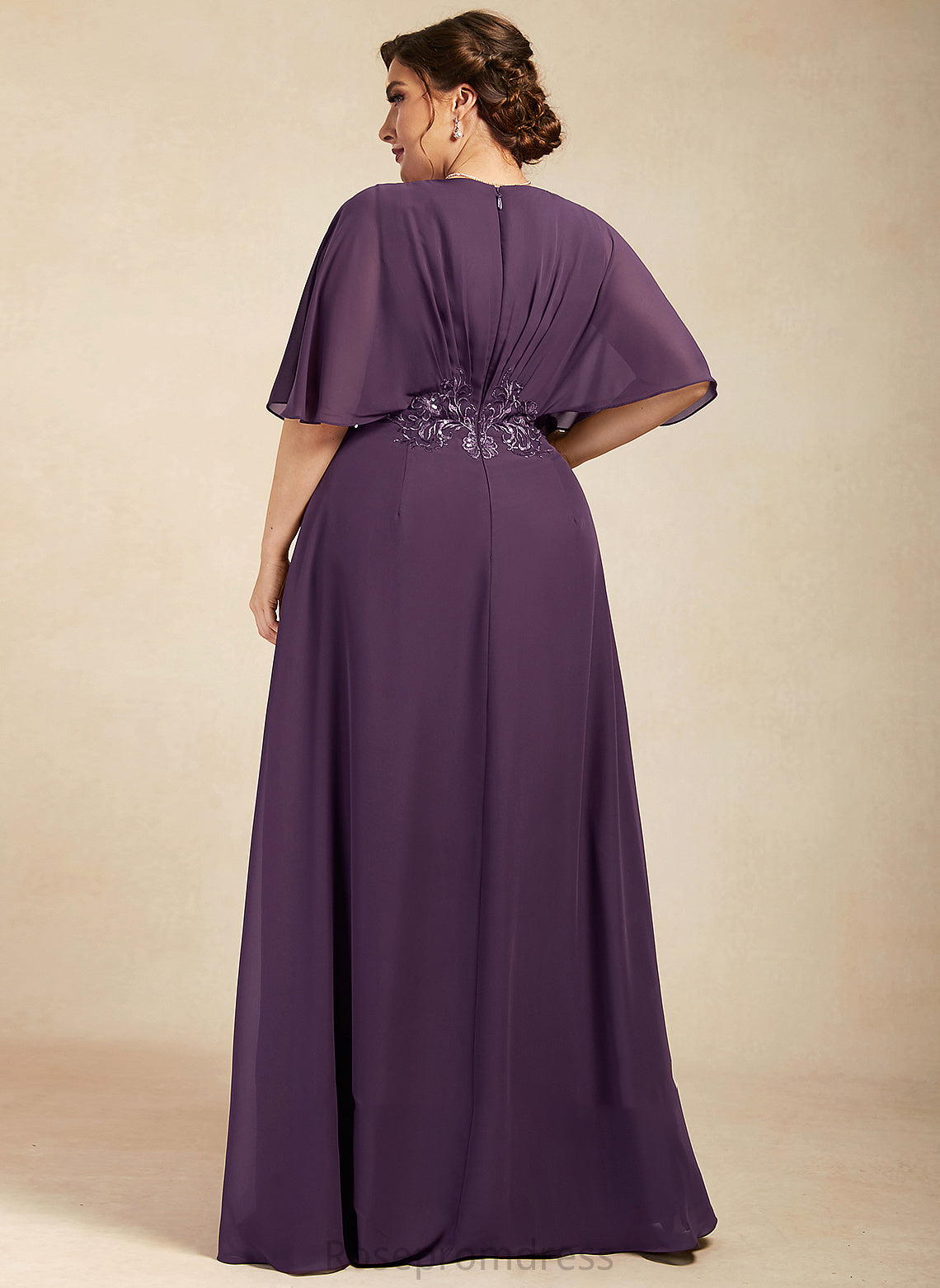 Bride Sequins Chiffon Dress With Lace of V-neck Hilary Mother of the Bride Dresses the Mother A-Line Floor-Length