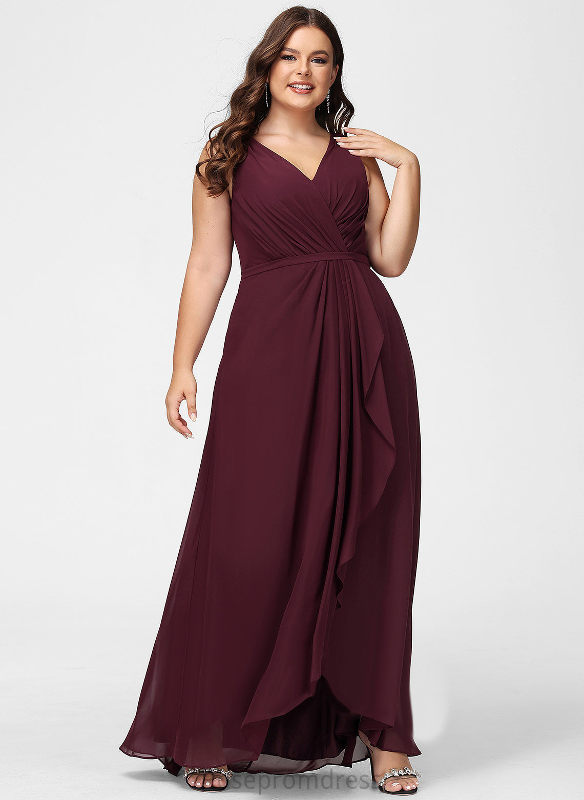 V-Neck A-line Neckline Silhouette Length Asymmetrical Fabric Straps&Sleeves Charlize Sleeveless Floor Length A-Line/Princess Bridesmaid Dresses