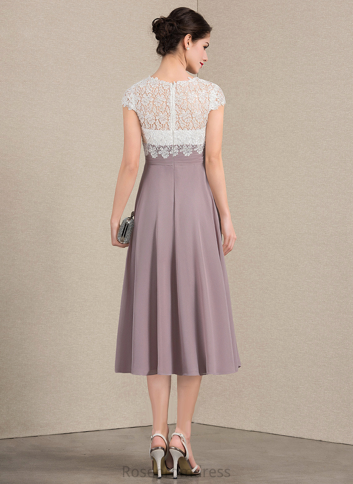 Adison Lace Chiffon Dress Cocktail A-Line V-neck Tea-Length Cocktail Dresses