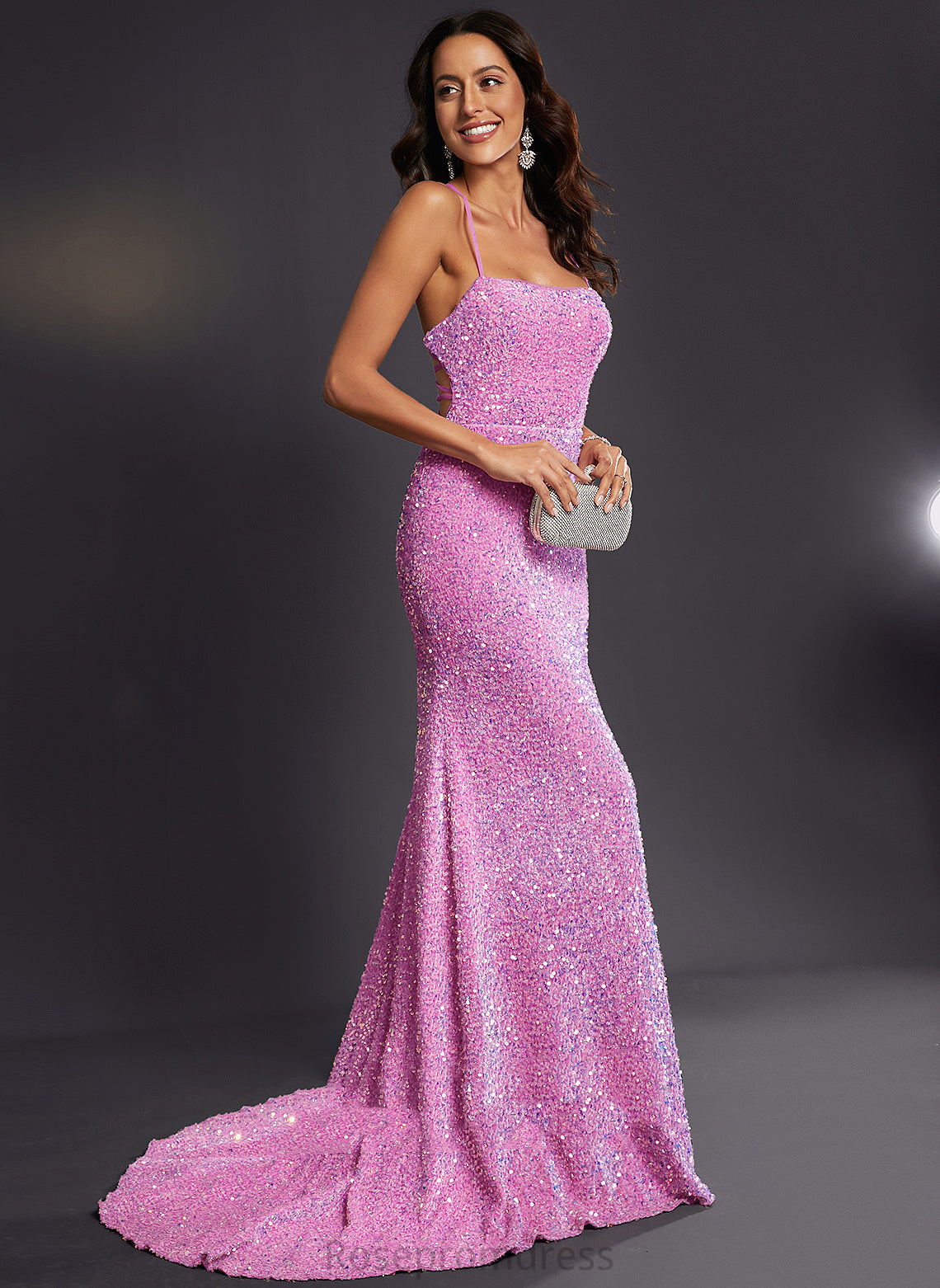 Square Sweep Train Felicity Trumpet/Mermaid Sequined Prom Dresses