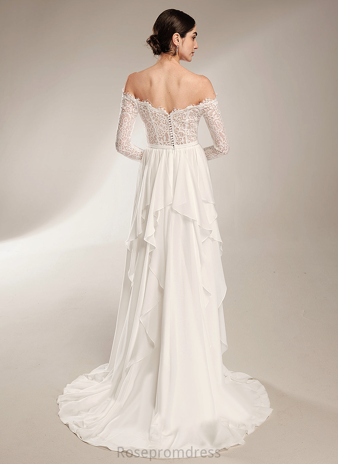 Court Train With Wedding Dress Tara Lace Ruffle Wedding Dresses Chiffon A-Line Off-the-Shoulder