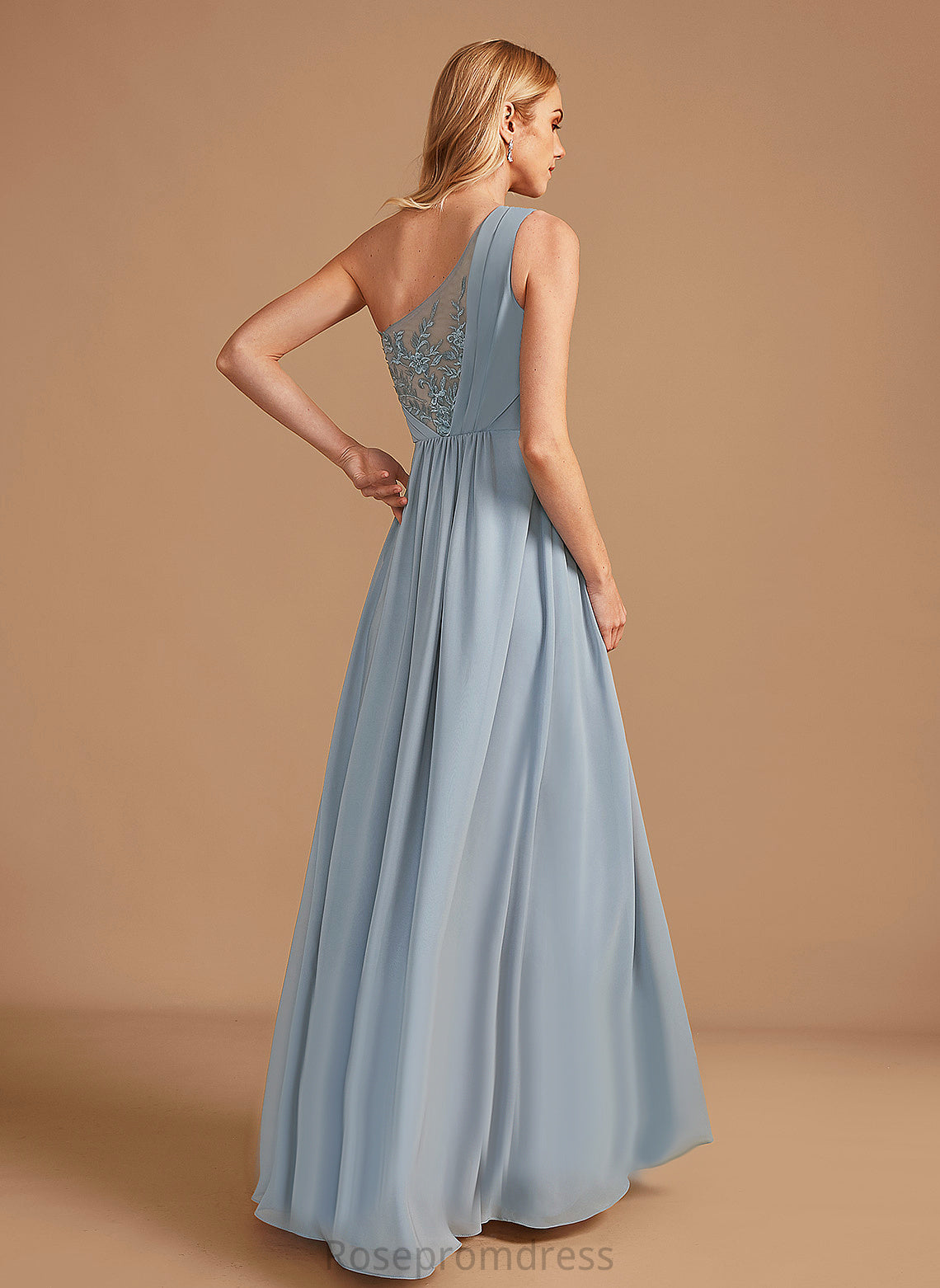 Length A-line Floor-Length OneShoulder Silhouette Neckline Embellishment Lace Fabric Audrina V-Neck A-Line/Princess Bridesmaid Dresses