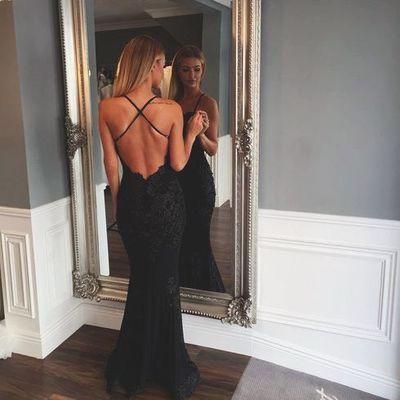 Black Prom Dresses Mermaid Prom Dress Lace Prom Dress Backless Evening Gowns RS967