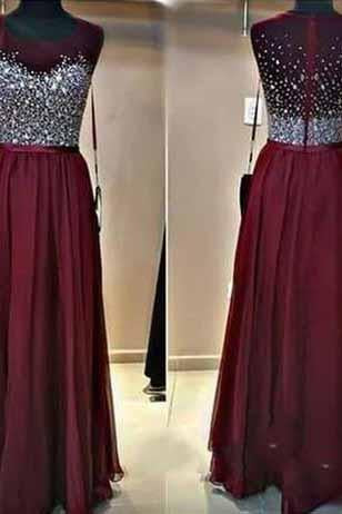 Long Custom Burgundy Beaded Charming Sparkly Floor-Length 2024 Prom Dresses PD01