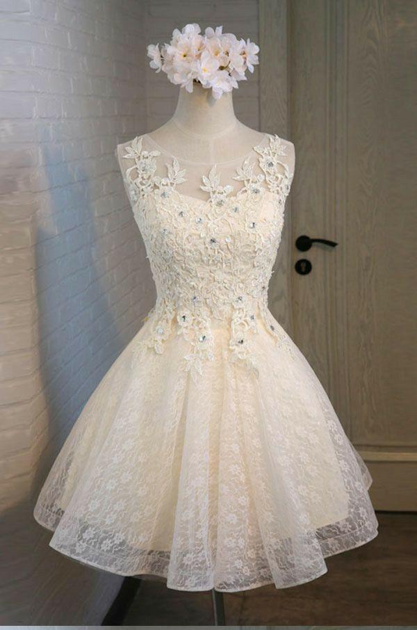 Cute A Line Lace Appliques Scoop Lace up Sequins Knee Length Homecoming Dresses RS965