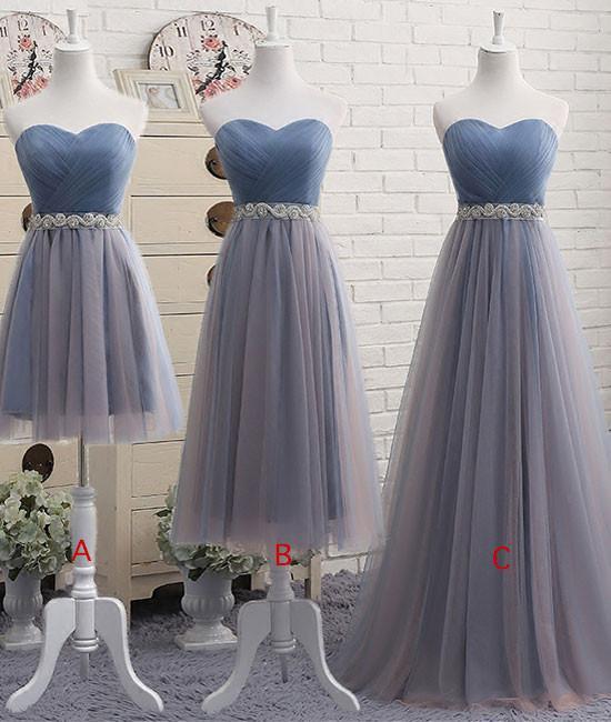 Cute A Line Sweetheart Tulle Blue Strapless Beads Prom Dress Bridesmaid Dresses RS807