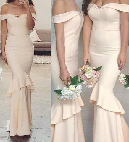 Off-the-Shoulder Sweetheart Mermaid Unique Long Bridesmaid Dresses RS596