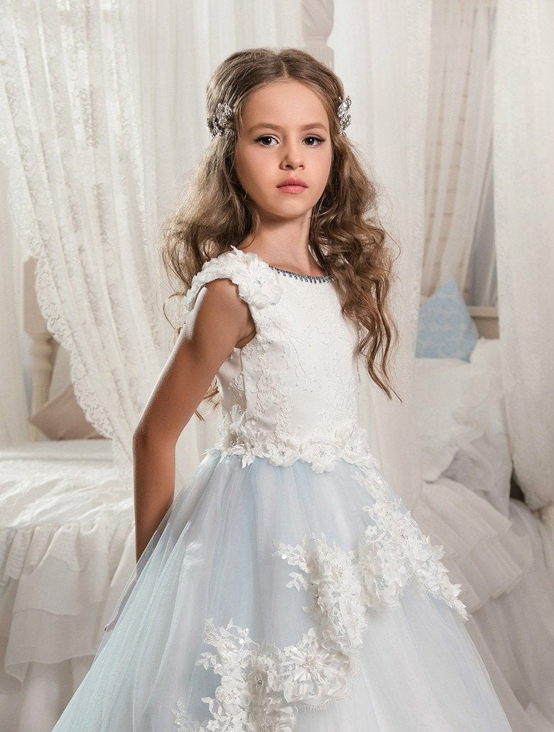 New Flower Girl Dress Hot Sale Flower Girl Dress Appliques Tulle Flower Girl Dress RS17