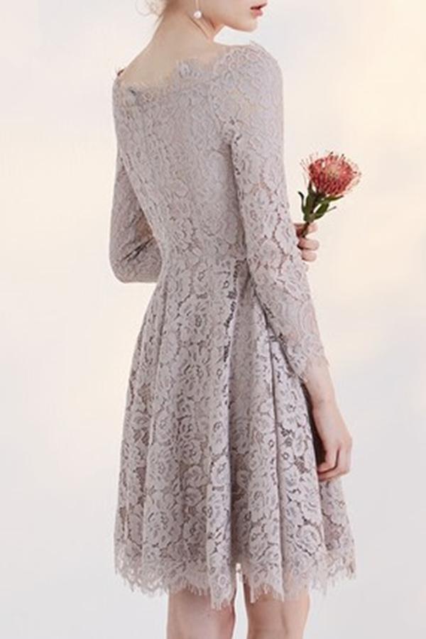 New Arrival Fashion Long Sleeves Temperament Homecoming Dress With Lace Appliques RS172