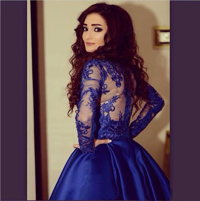 Homecoming Dress Lace Royal Blue Long Sleeves Homecoming Dress Short Prom Dresses RS918