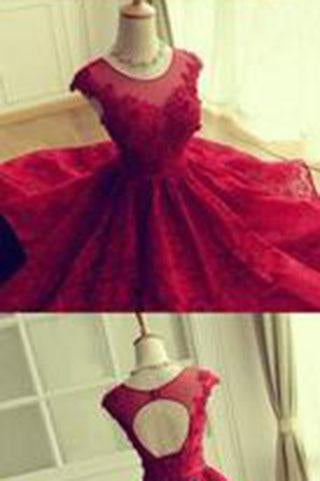 Red Lace Short Modest Appliques Sleeveless Open Back Pretty Homecoming Dresses RS246