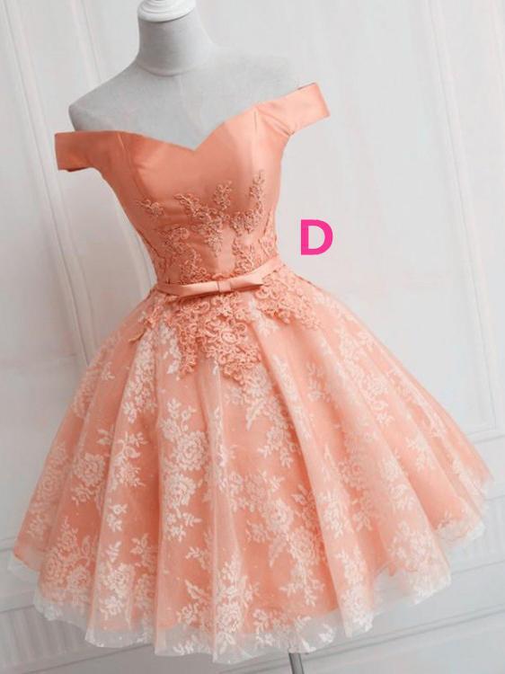 Off the Shoulder Lace up Lace Applique Dusty Rose Short Prom Dress Homecoming Dresses RS759