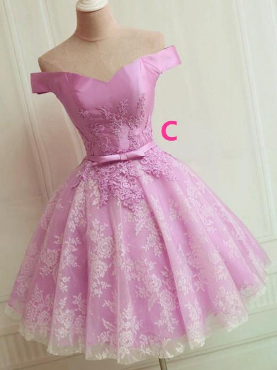 Off the Shoulder Lace up Lace Applique Dusty Rose Short Prom Dress Homecoming Dresses RS759