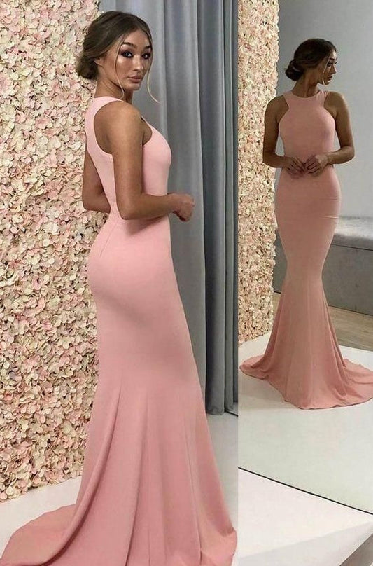 Charming Sheath Mermaid Long Pink Simple Prom Dresses