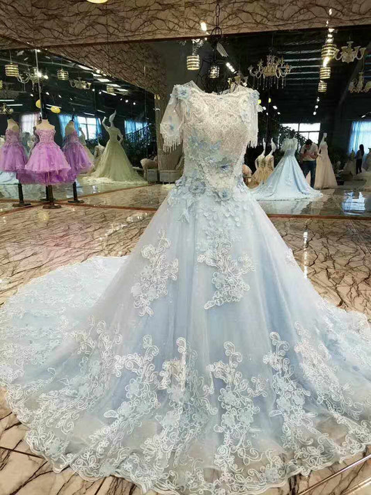 2024 Floral Wedding Dresses Lace Up Back Handmade Flowers Luxury