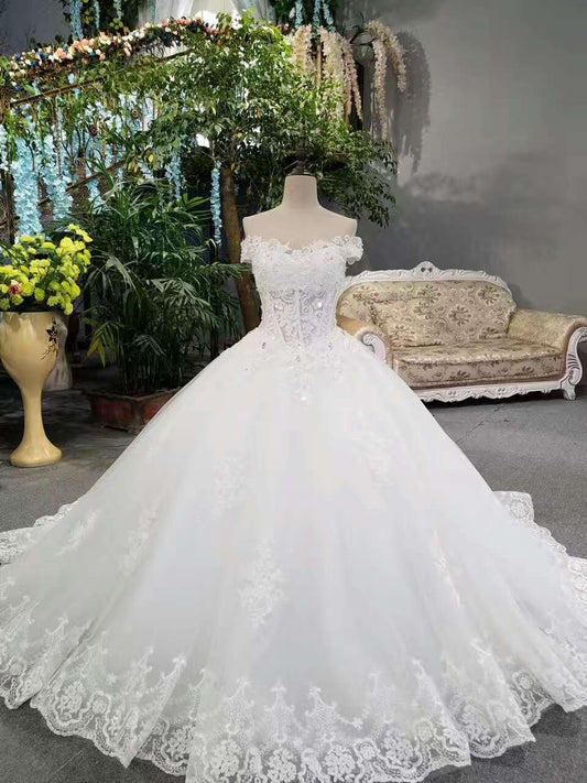 2024 Hot Selling Wedding Dresses Lace Up With Appliques And Sequins And Bow Knot Off The Shoulder