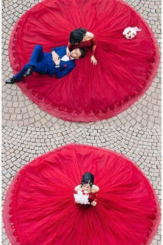 Modest Quinceanera Dress Red Ball Gown Fashion Sexy Custom Made Evening Dress RS752