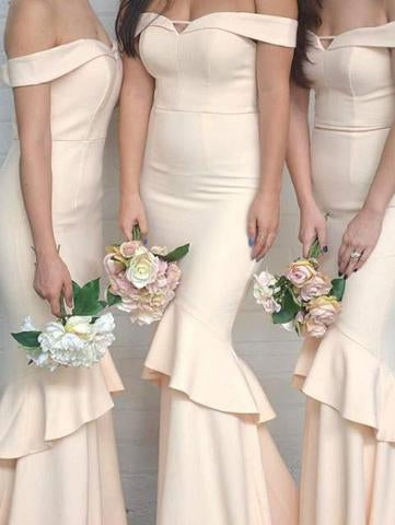 Off-the-Shoulder Sweetheart Mermaid Unique Long Bridesmaid Dresses RS596