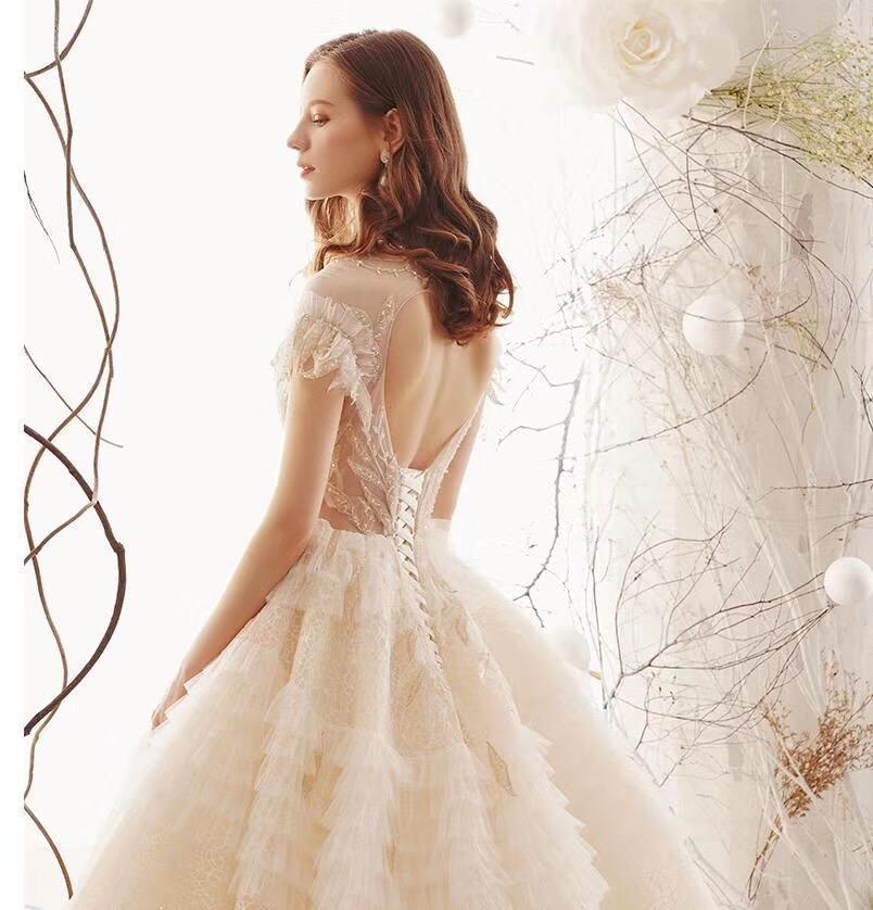 Elegant High Neck Ball Gown Wedding Dresses Short Sleeve Quinceanera Dresses RS773