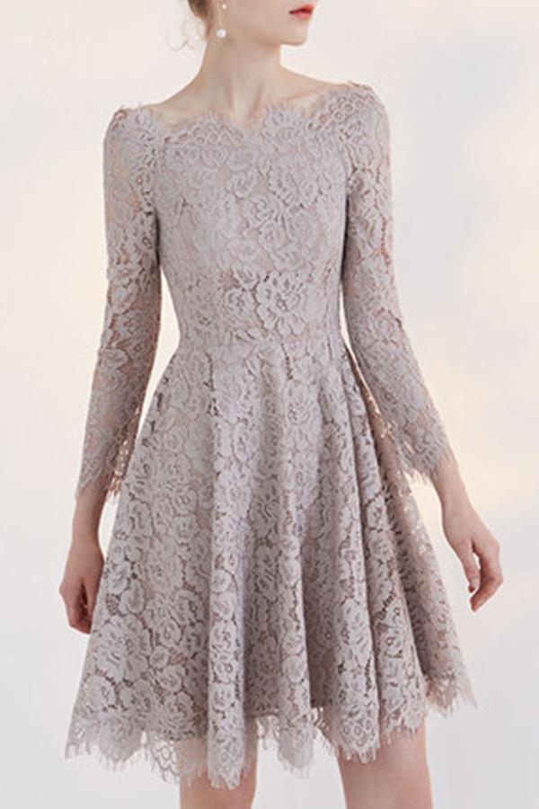 New Arrival Fashion Long Sleeves Temperament Homecoming Dress With Lace Appliques RS172