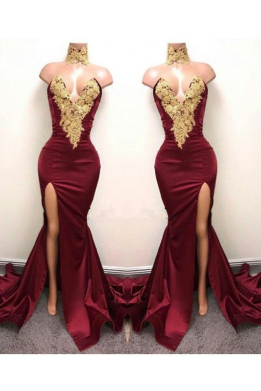 2024 Charming Red V-Neck Sexy Satin Prom Dresses