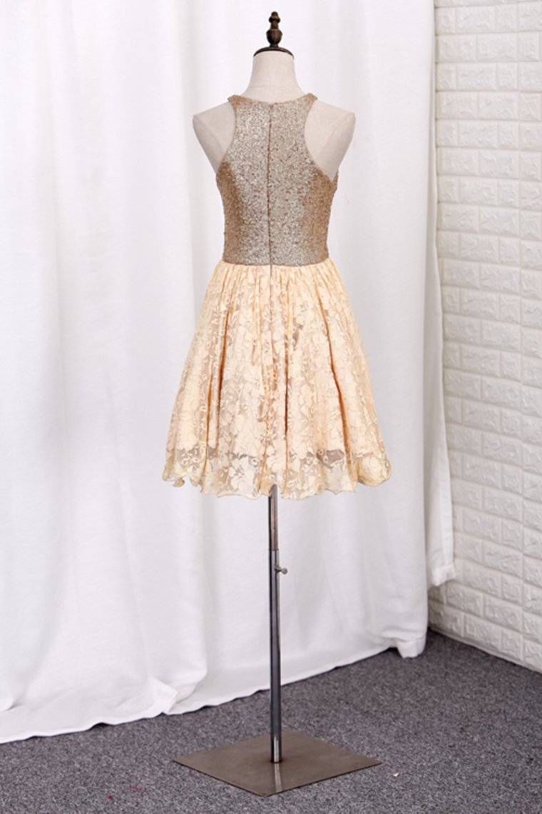 2024 Homecoming Dresses A Line Scoop Sequin&Lace Short/Mini