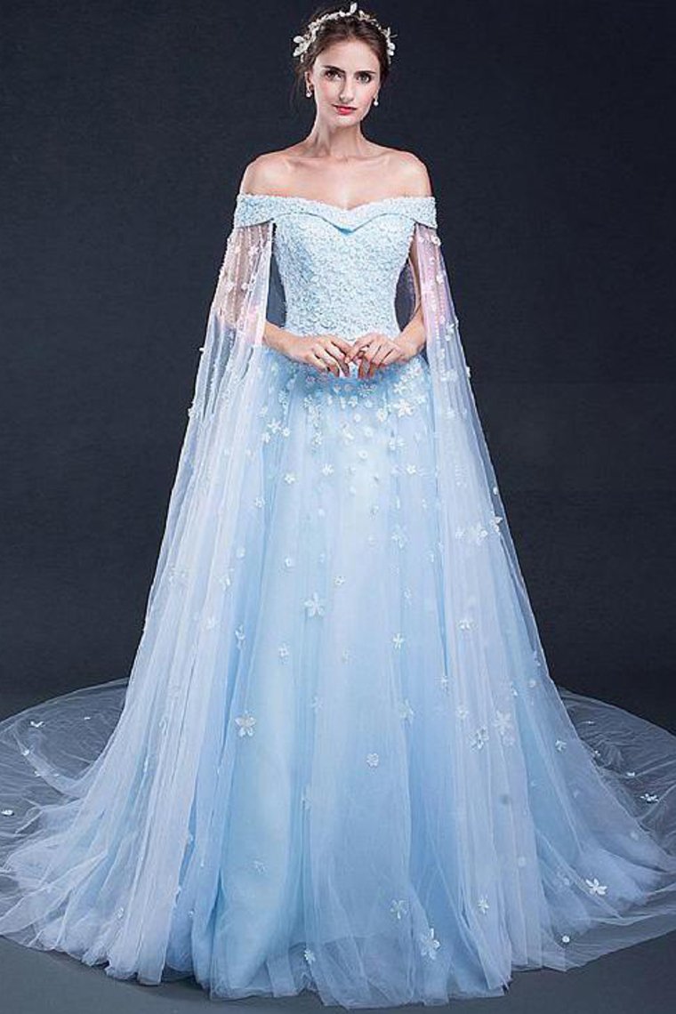 2024 Light Sky Blue Prom Dresses Sweep/Brush Train Tulle Prom Dress/Evening Dress