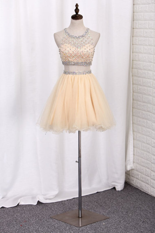 2024 Homecoming Dresses Scoop A-Line Beaded Bodice Tulle Short/Mini