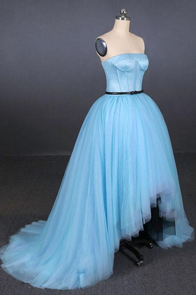 High Low Strapless Tulle Prom Dresses Evening Dresses Strapless