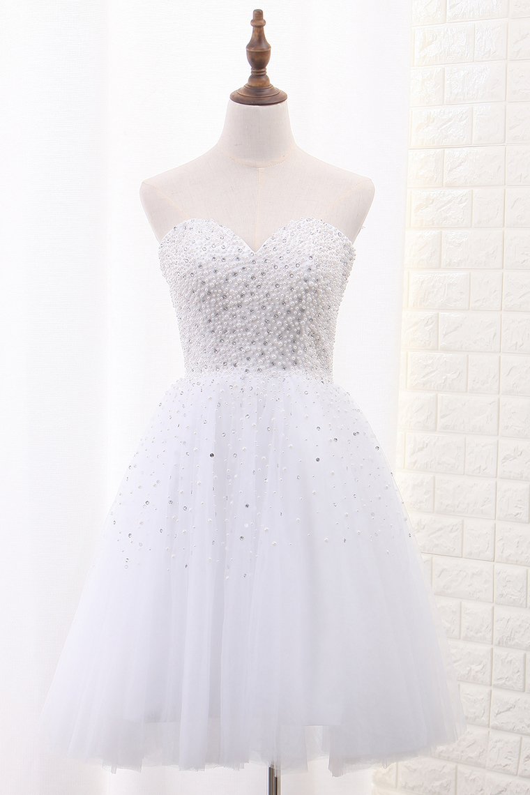 2024 A Line Sweetheart Tulle Beaded Bodice Homecoming Dresses Short/Mini