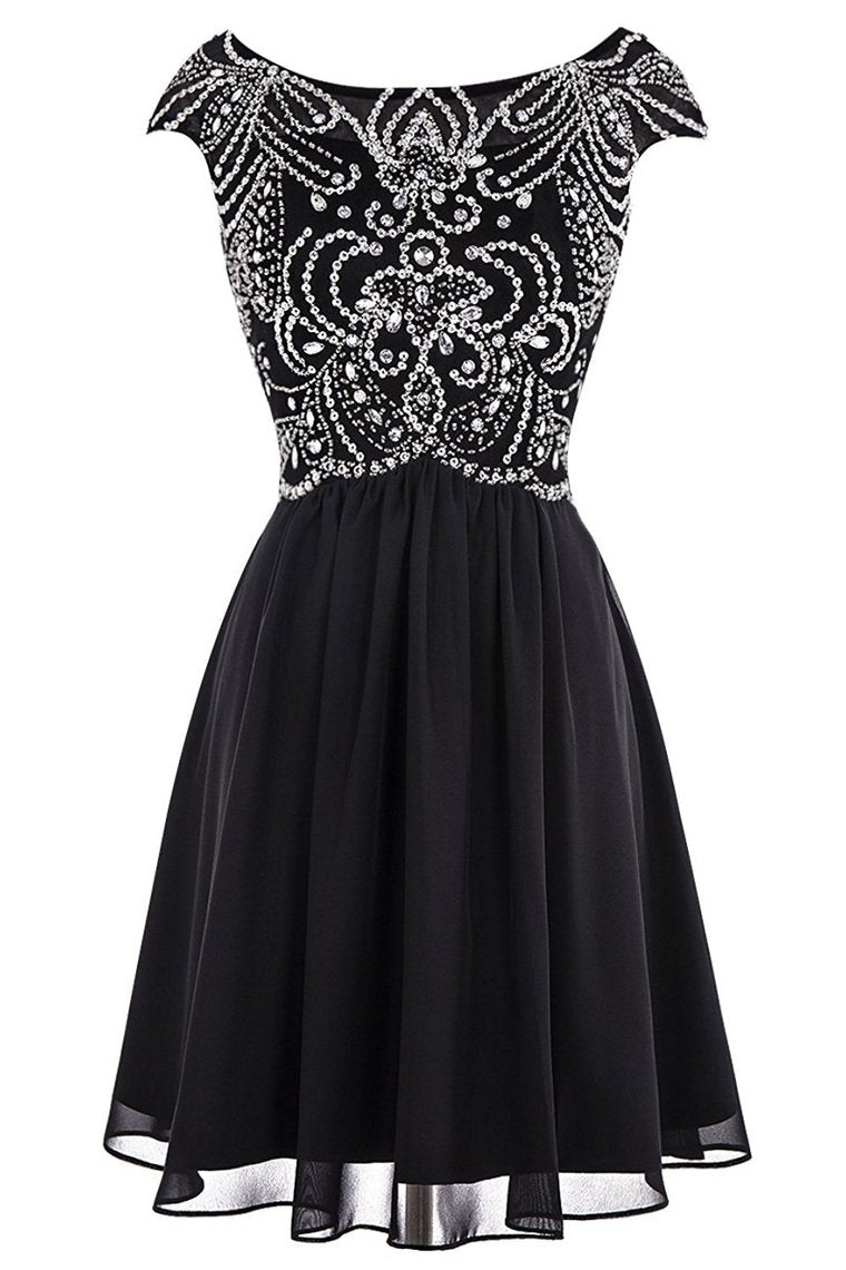 2024 Chiffon Homecoming Dresses Scoop Beaded Bodice Short/Mini A Line