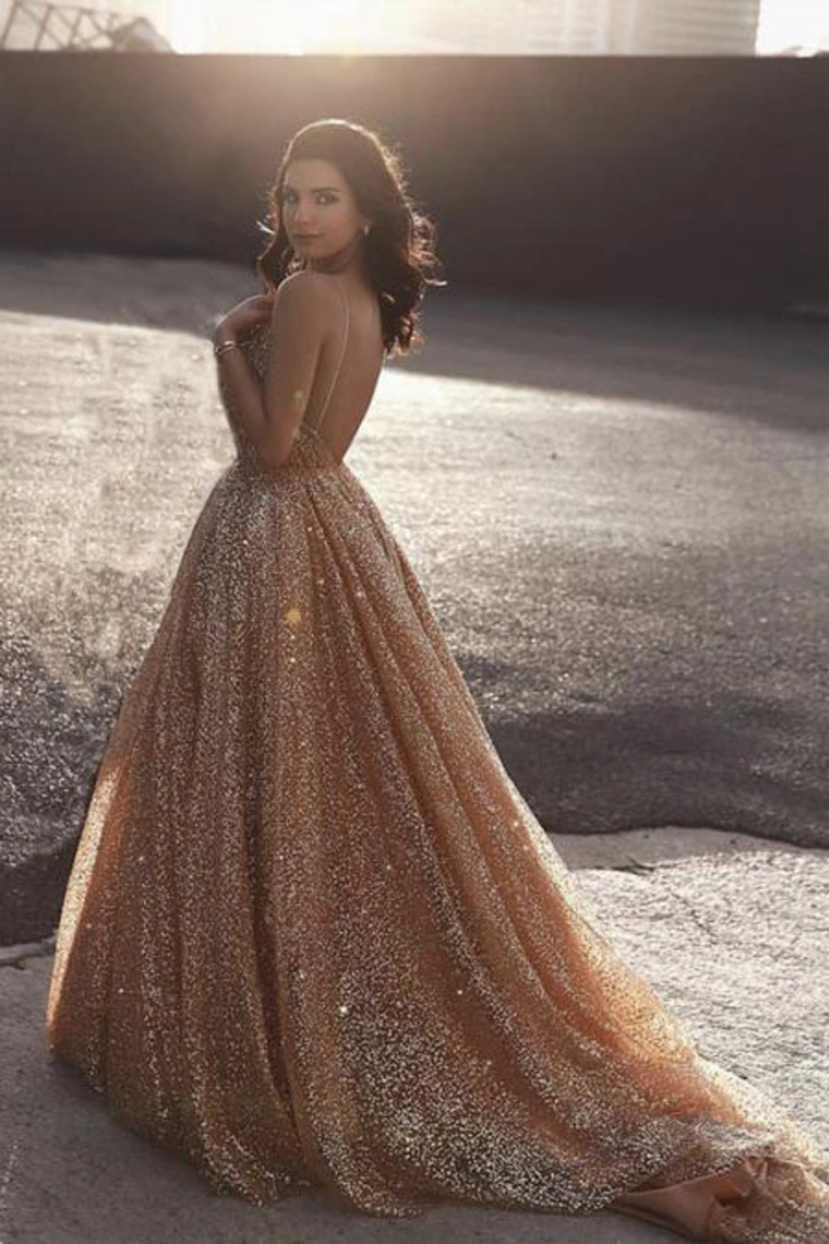 Sparkly A Line Elegant Court Train Prom Dress, Evening Party Dresses