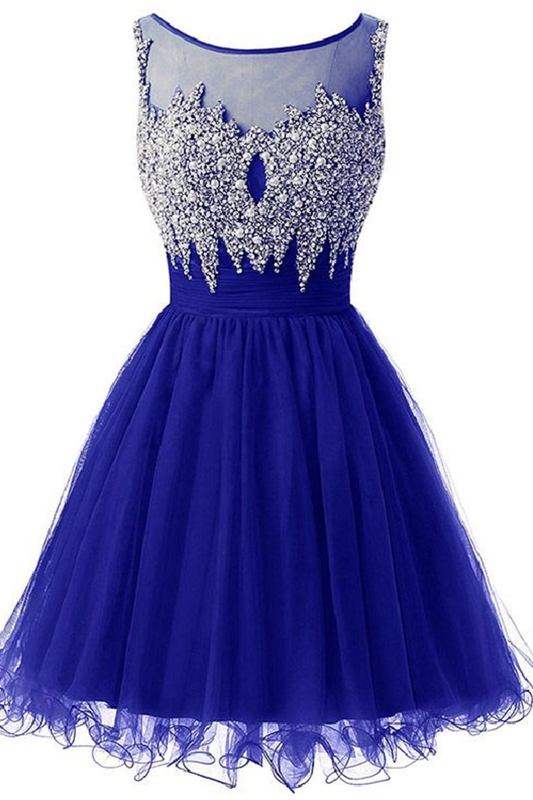 2024 Tulle Scoop Beaded Bodice Homecoming Dresses A Line Short/Mini