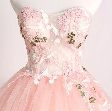 Princess Ball Gown Pink 3D Lace Multi-layered Prom Dresses, Tulle Quinceanera Dresses SRS15292