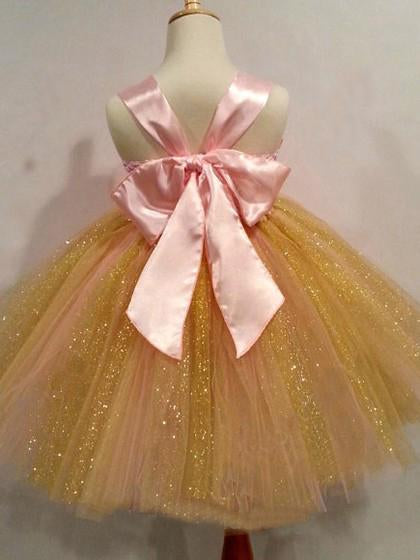 Sweet Ball Gown Strapless Tulle Ankle-length Bowknot Ribbons Multi Flower Girl Dresses RS734