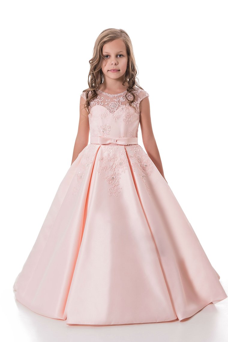 2024 A Line Flower Girl Dresses Scoop Satin With Applique And Sash Floor Length