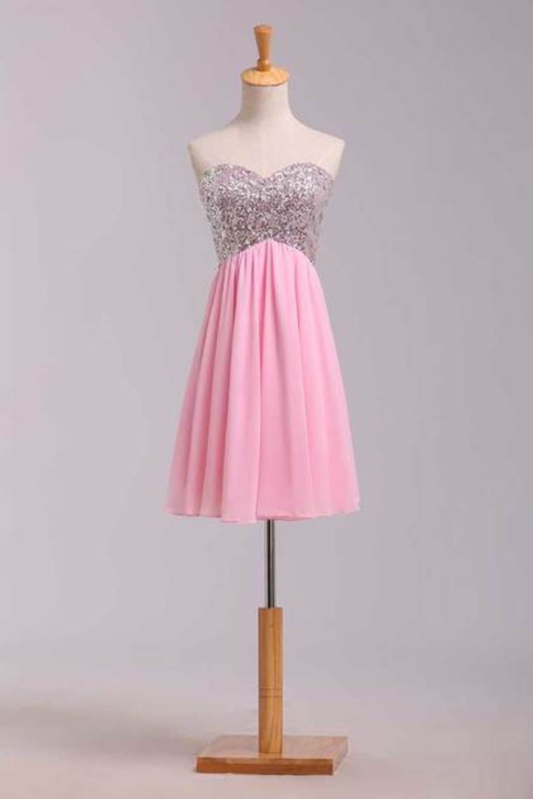 2024 Homecoming Dresses Empire Waist Sweetheart Short/Mini Chiffon With Sequins