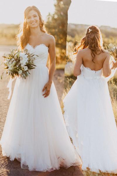 Elegant Tulle Beach 2024 Sweetheart Lace A line Simple Plus Size Country Wedding Dress RS714